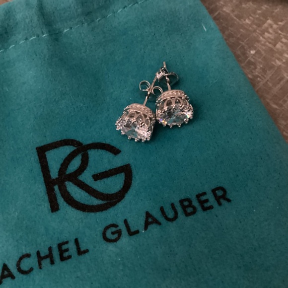 RACHEL GLAUBER Elegant Sterling Silver Royal Princess Round Stud Earrings - Picture 5 of 8